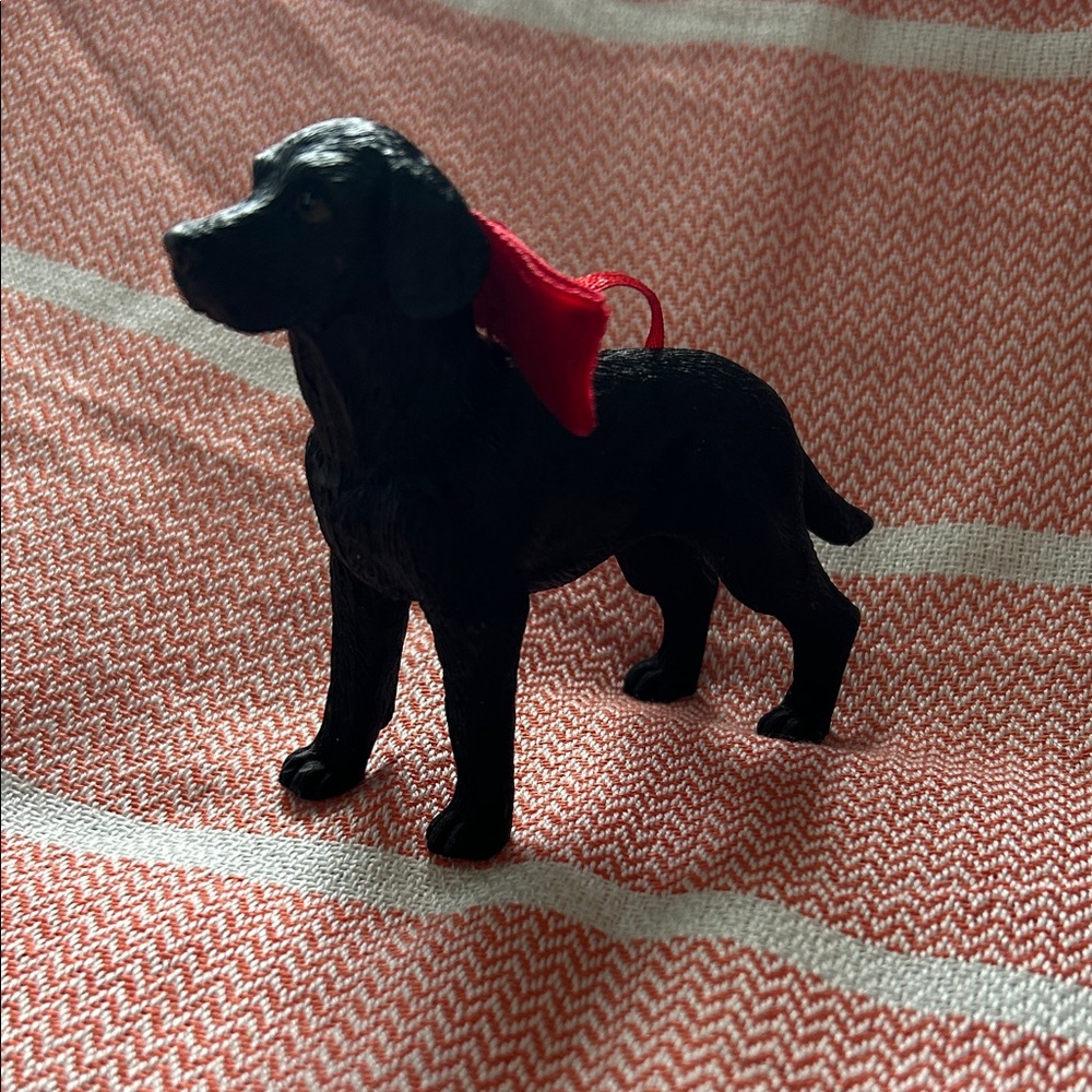 Resin Black Labrador Retriever dog figurine Christmas ornament or holiday decor.